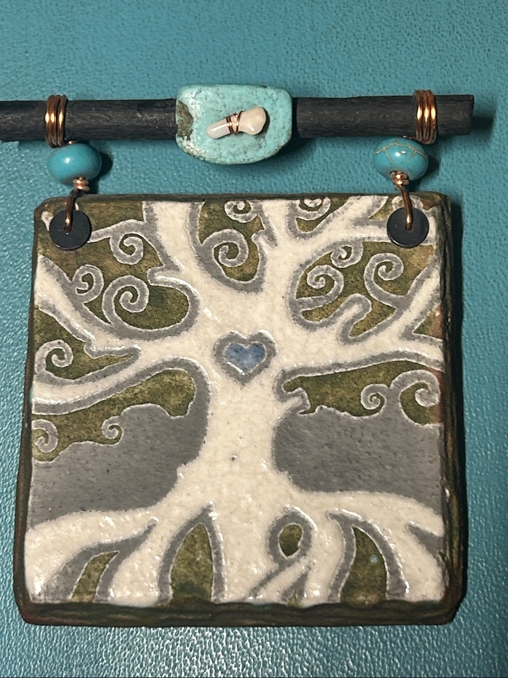 Handcrafted Tree of Life Ceramic Wall Hanging - Turquoise and White